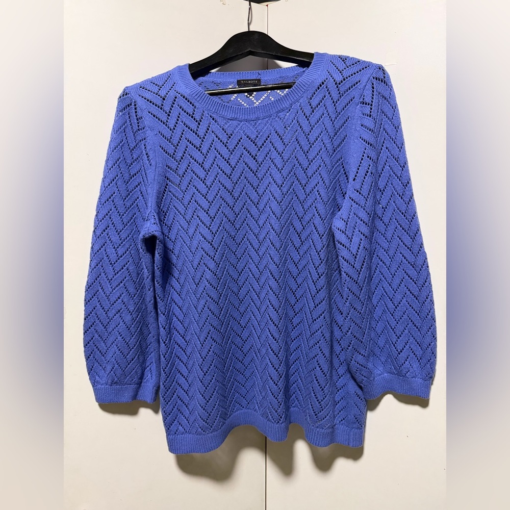 Talbots COTTON LINEN POINTELLE SWEATER